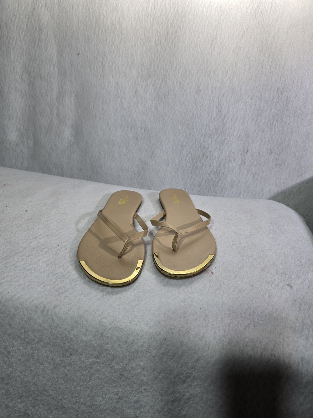 Charlotte Russe Nude Beige Sandal with Gold Accent Size 7
